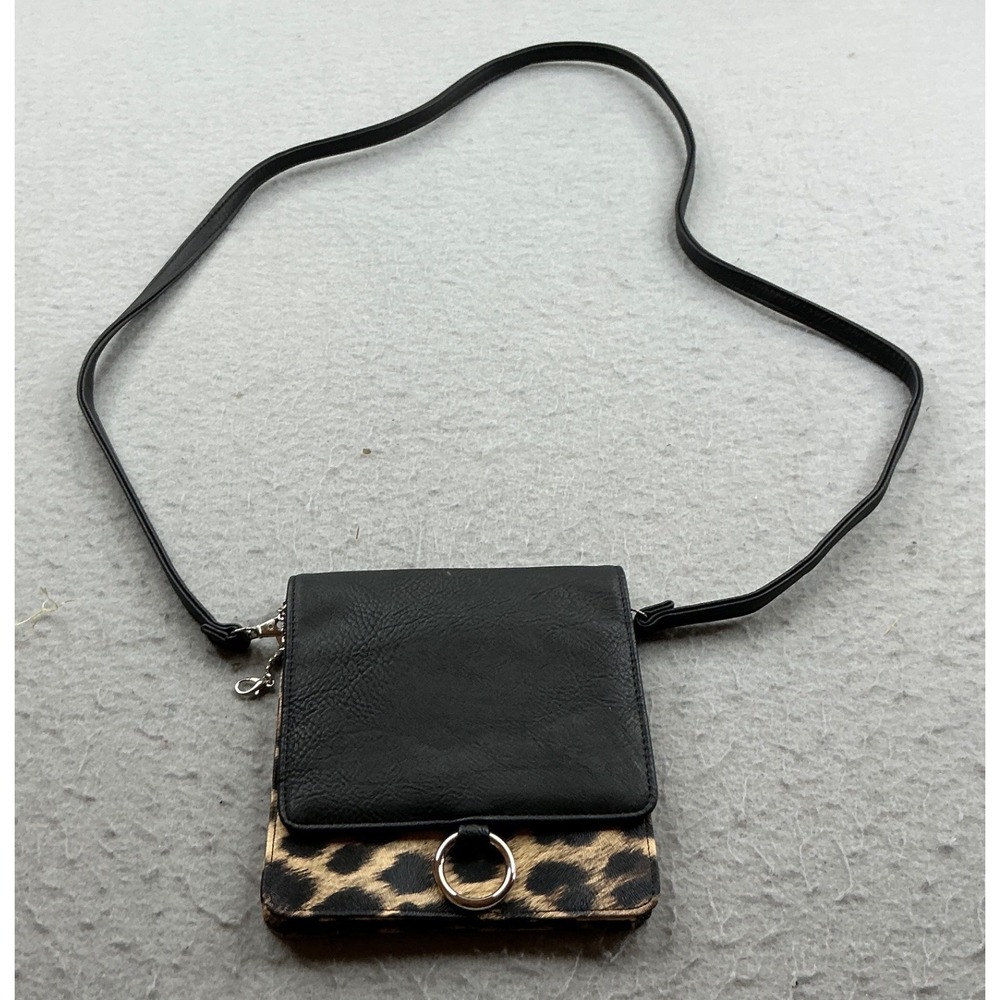 Leopard Print Crossbody Bag Small Faux Leather Animal Print Black Flap Purse